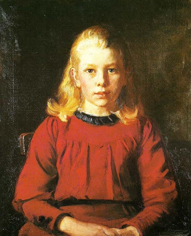 Michael Ancher helga i rod kjole Spain oil painting art